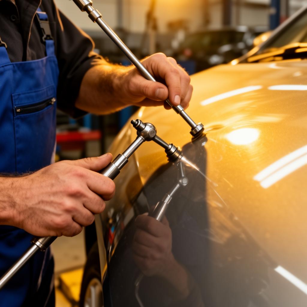 PDR technician performing precision hail repair